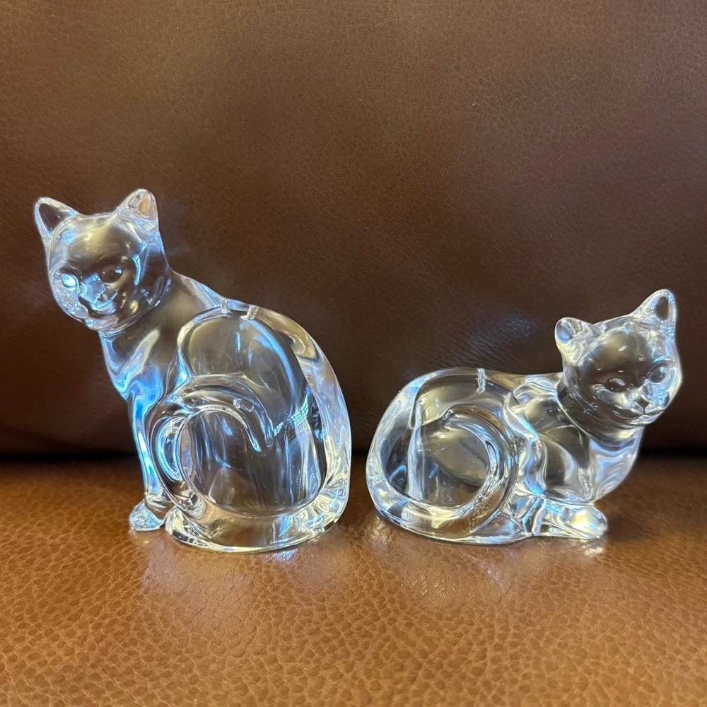 Vintage 1990s Lennox clear crystal cat salt and pepper shakers-made in Germany